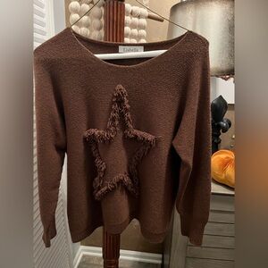 Liabella Chocolate Star Crew Neck Sweater with shaggy star! Size:M-L tag absent